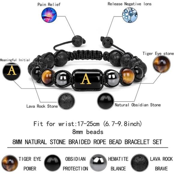 mens tiger eye obsidian lava rock beaded bracelet stress relief adjustable yoga - Picture 2 of 7